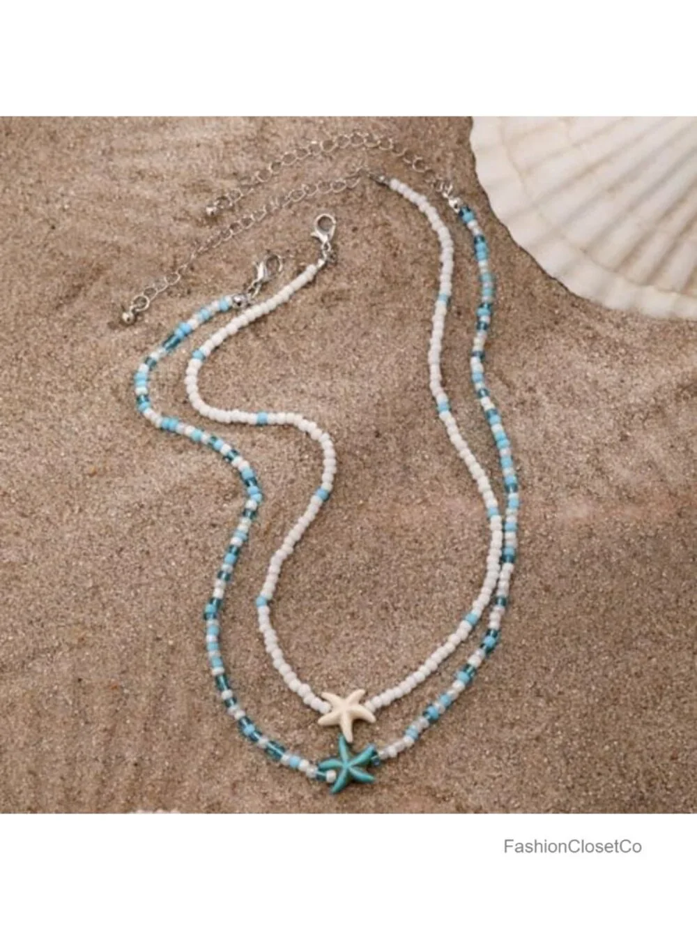 Layered Starfish Pendant Necklace Beach Jewelry Shell Beaded Choker for Women